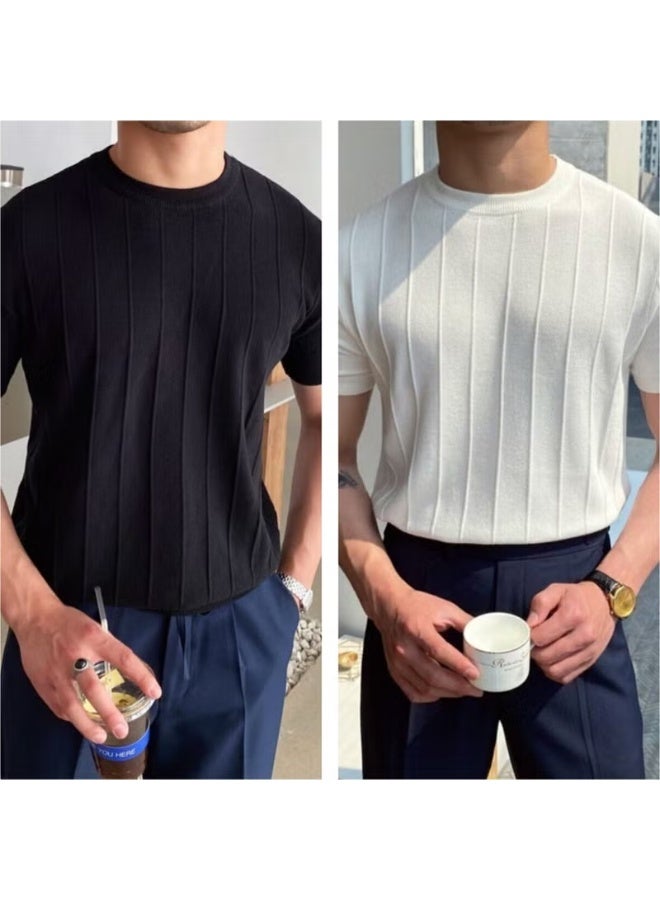 Cool Tarz تي شيرت رجالي مزود بجولة عنق محبوك أسود-أبيض 2-pack بأسلوب عصري - Image 1